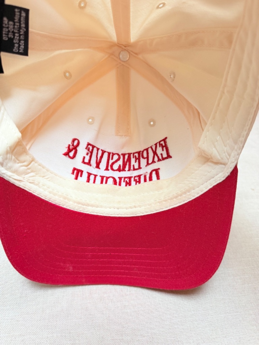 Expensive and Difficult Embroidered Red and White Trucker Hat Cap - Picture 6 of 8